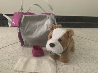 American Girl Pet Bulldog Meatloaf Retired,  Carrying Case,  Bowl And Towel 2