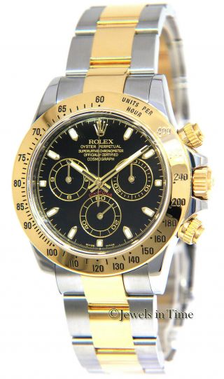 Rolex Daytona 18k Yellow Gold & Steel Black Dial Mens 40mm Watch 116523 Z 2