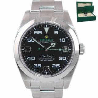 2020 Rolex Air King Black Arabic Dial Green 40mm 116900 Steel Oyster Watch