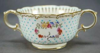 Minton Hand Colored Pink Rose Floral Turquoise Beaded & Gold Bouillon Cup