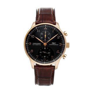 Iwc Portuguese Chronograph Auto Rose Gold Mens Strap Watch Iw3714 - 15