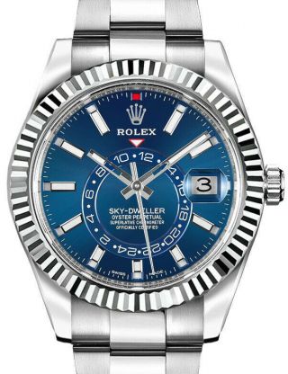 Rolex Sky - Dweller 18k Gold & Steel Blue Dial 42mm Watch Box/papers 326934