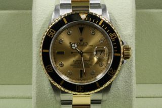 Rolex 16613 Steel & Gold Submariner Champagne Dial Gold Through Clasp 2004 Model