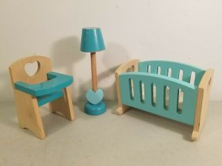 1:6 Scale Wooden Dollhouse Furniture: Baby Highchair,  Crib & Floor Lamp 2