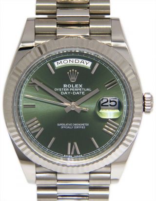 Rolex Day - Date 40 President 18k White Gold Olive Green Watch Box/papers 228239