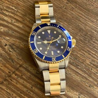 Rolex Submariner 16613 Two - Tone Watch 100 P Serial Blue Dial
