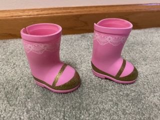 American Girl Wellie Wisher Doll Ashlyn Pink Gold Glitter Rain Boots Pair AG 2