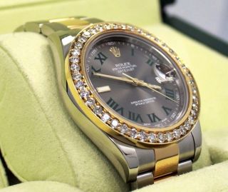 Rolex Datejust Ii 116333 41mm 18k Yellow Gold /ss 3.  25ct Roman Grey Dial Papers