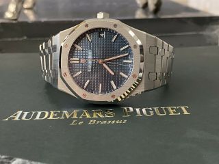 Audemars Piguet Royal Oak Blue Dial Mens Watch 15500st.  Oo.  1220st.  01,  Full Set