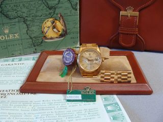 Rolex 18238 Day Date 18k Gold President Tapestry Dial Watch & Cufflinks,  Box