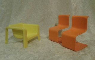 Barbie Townhouse Mod Furniture Couch W Chairs Yellow Orange 1973 Living Room Set