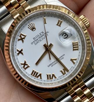 Rolex Datejust Rose Gold & Stainless Steel White Roman 36mm Jubilee 116231 Watch
