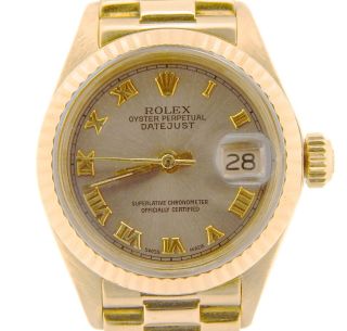 Lady Rolex Solid 18k Yellow Gold Datejust President W/slate Gray Roman Dial 6917