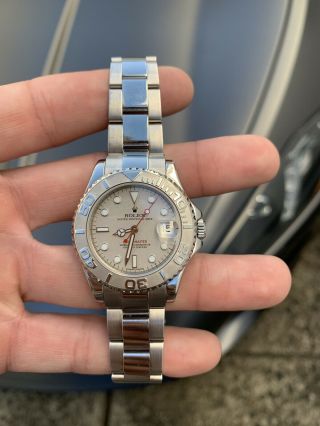 Rolex YachtMaster Steel with Platinum Dial and Bezel 35mm 168622 Complete Set 3