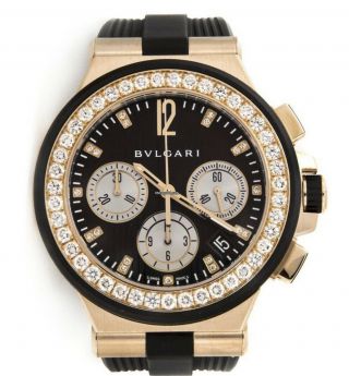 Bvlgari Diagono 40mm 18k Rose Gold Watch Sap 101754 Manufacturer Set Diamonds
