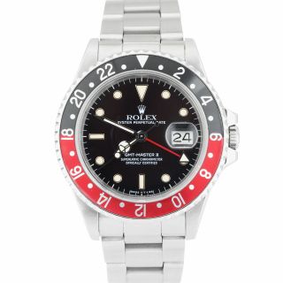 Rolex Gmt - Master Ii Fat Lady Stainless Patina Red Black Coke 40mm Watch 16760