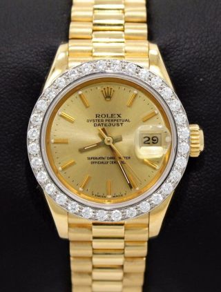 Rolex President Datejust 69178 18k Yellow Gold Dial Diamond Bezel Ladies Watch