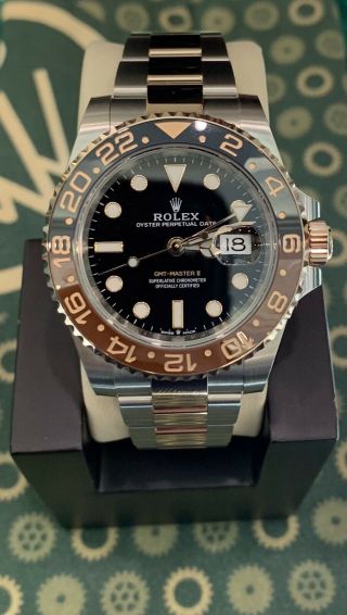 Rolex Gmt - Master Ii 18k Rose Gold Steel Black Dial Mens Watch 126711chnr