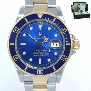 Papers 2003 Rolex Submariner 16613 Two Tone 18k Gold Blue 40mm Watch Box