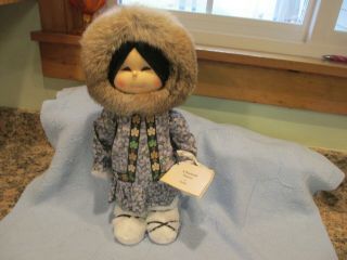 Alaskan Eskimo Hand Made Doll By Izumi Hang Tag 15 "