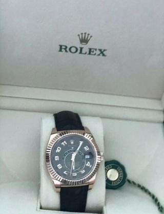 Rolex Sky - Dweller 18k Rose Gold 42mm Chocolate Dial Leather 326135