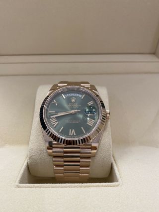 Rolex Day - Date 40 Rose Gold Olive Dial With Tags