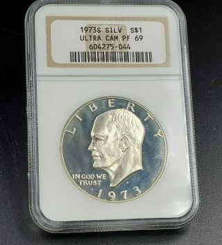 1973 S $1 Ike Eisenhower Dollar Silver Coin Ngc Pf69 Ucam Dcam Deep Cameo Gem