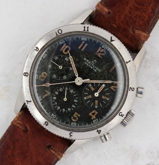 Vintage Breitling 765 AVI Steel Chronograph Wristwatch Venus 178 All - Black RARE 2