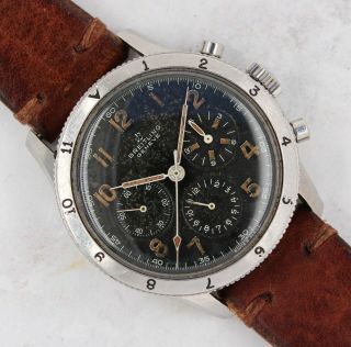 Vintage Breitling 765 AVI Steel Chronograph Wristwatch Venus 178 All - Black RARE 3