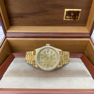 Rolex Day Date President Mens 18k Gold 18078 Bark Diamond Watch Dial Box Papers