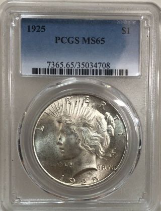 1925 - P Peace Dollar Pcgs Certified Ms65