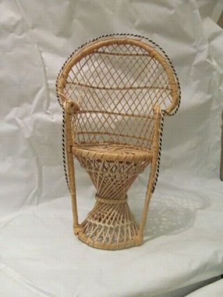 16 Inch Tan Wicker Basket Weave Peacock Doll Or Bear Chair