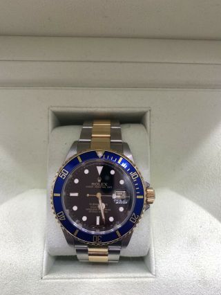 Men ' s Rolex Submariner 40mm 18K Yellow Gold & Steel Black Index Dial Watch 16613 2