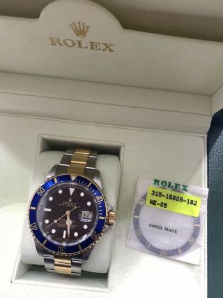 Men ' s Rolex Submariner 40mm 18K Yellow Gold & Steel Black Index Dial Watch 16613 3