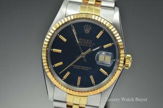Old Stock Rolex Datejust 36mm 18k Yellow Gold & Steel Black Dial 16013