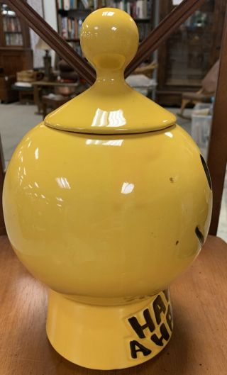 Vtg USA McCoy Pottery Yellow Have A Happy Day Smiley Face Cookie Jar 1970 ' s 2