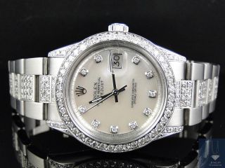 Mens Rolex Datejust Oyster Stainless Steel Diamond Watch With 9.  5 Ct