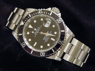 Mens Rolex Submariner Date Stainless Steel Watch Black Dial & Bezel Sub 16610 3