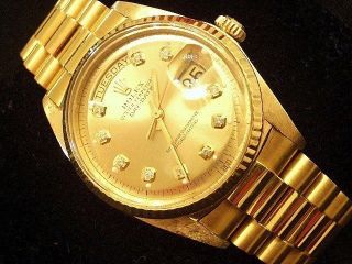 Mens Rolex Day - Date President 18k Yellow Gold Watch Diamond Dial Champagne 1803