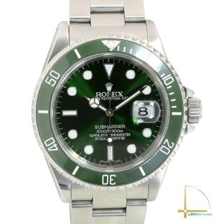 Rolex Submariner Watch Mens Green Luminous Dial & Insert Stainless Steel 40mm
