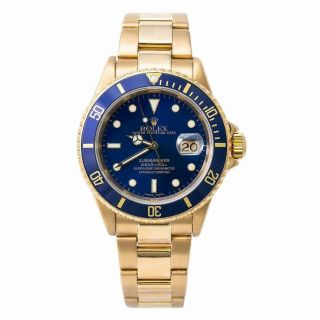 Rolex Submariner 16618 Men Automatic Watch 18k Yg Blue Dial W/papers 2003 40mm