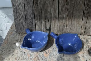 Bybee Pottery Blue Plate Bowls With Handle And Spout - - Different Design