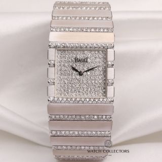 Rare Factory Piaget 18k White Gold Pave Dial & Diamond Bracelet