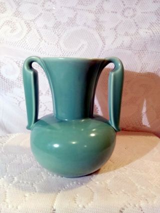 Vintage Green Stangle Pottery Double Handled Vase