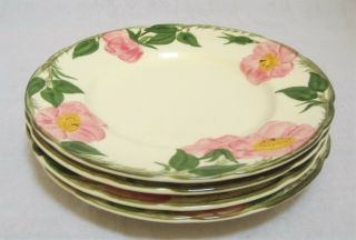 Franciscan Earthenware Desert Rose 8 " Salad Plates Made In Usa - Set Of 4