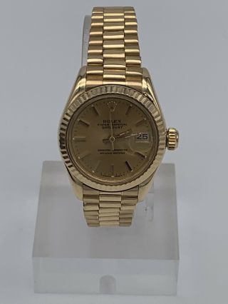 Rolex Ladies Solid 18k Yellow Gold Datejust President Watch Cham Dial 69178