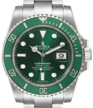 Rolex Submariner Steel Green Ceramic Watch Box/papers Hulk 116610lv 2018