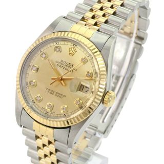 Rolex Mens Datejust 16233 Two - tone Champagne Diamond Dial Fluted Bezel 36mm 3