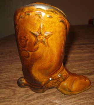 Van Briggle Pottery 6 Inch Cowboy Boot Vase Brown With Star 6.  5 " X 6 "