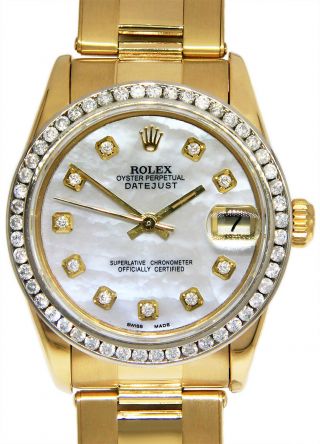 Rolex Datejust 18k Yellow Gold Mop Diamond Dial/bezel Ladies 31mm Watch 6827